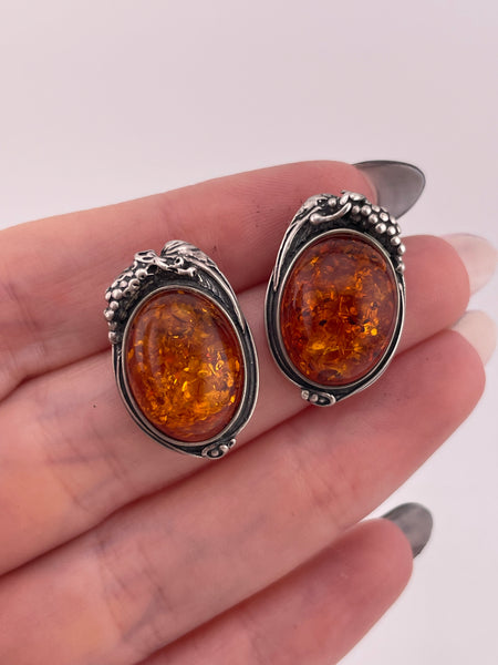 sterling silver oval amber post earrings