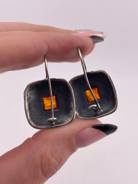 sterling silver Silpada amber hook earrings