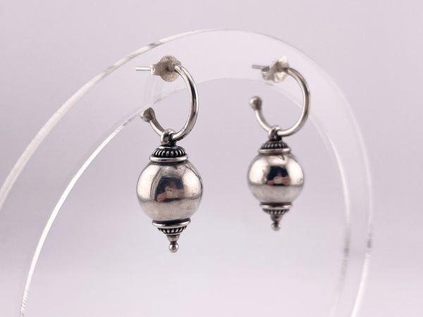 sterling silver stoneless orb charm hoop post dangle earrings