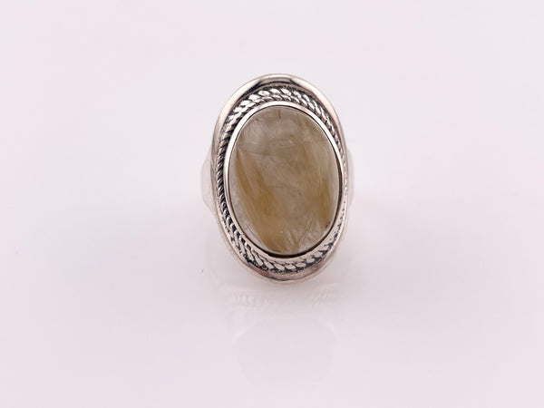 size 7.25 sterling silver oval rutilated quartz rope border ring