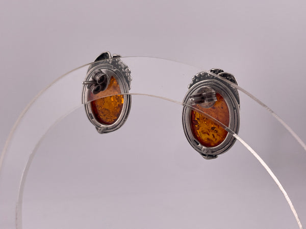 sterling silver oval amber post earrings