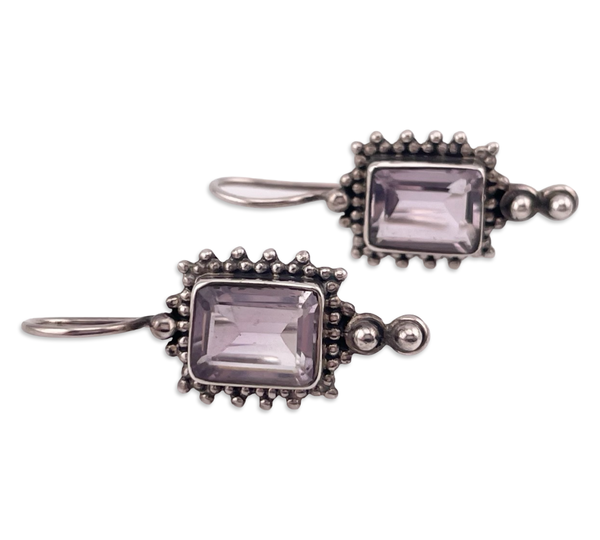 sterling silver faceted amethyst hook earrings