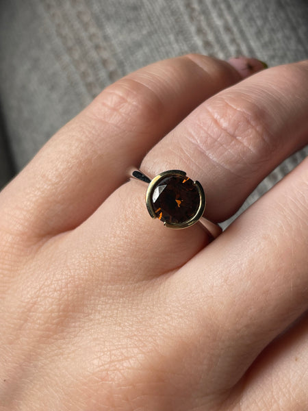 size 6 sterling silver gold wash faceted glass CZ  ring
