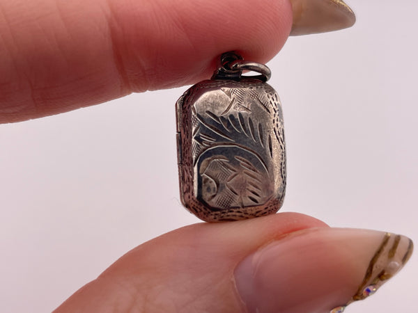 sterling silver etched rectangle locket pendant