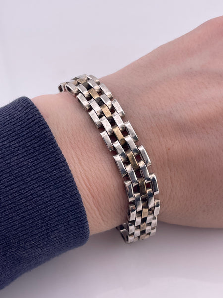 sterling silver & brass Mexican chunky stoneless gate link bracelet
