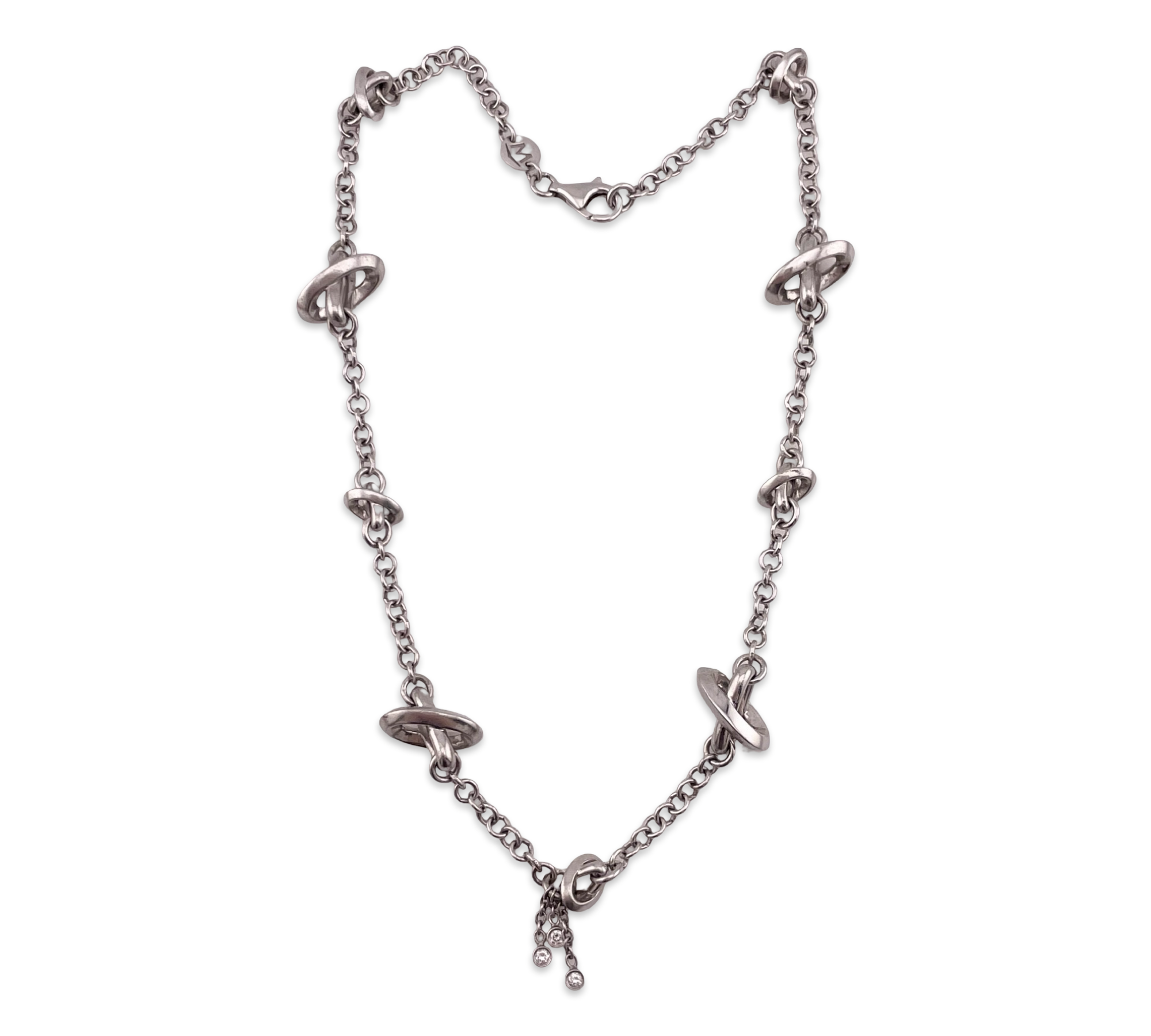 sterling silver designer Movado spacer diamond dangle necklace