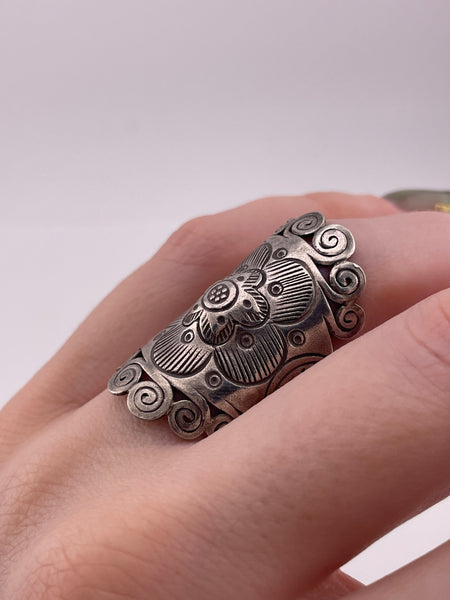 size 6.5 sterling silver flower wide adjustable ring