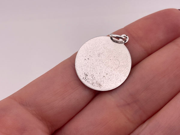 sterling silver rhodium plated etched poodle dog pendant