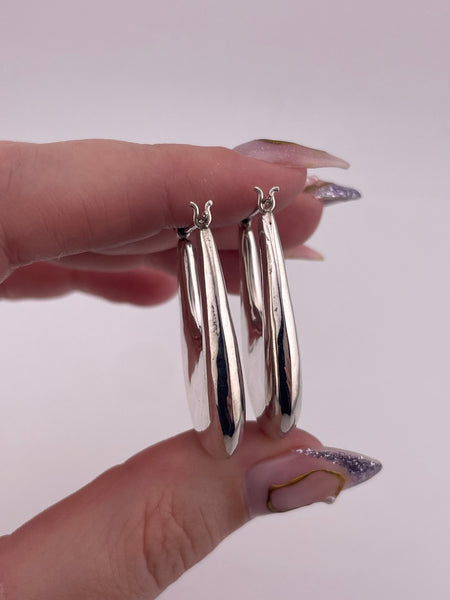 sterling silver 1-3/8" puffy oblong  hoop earrings