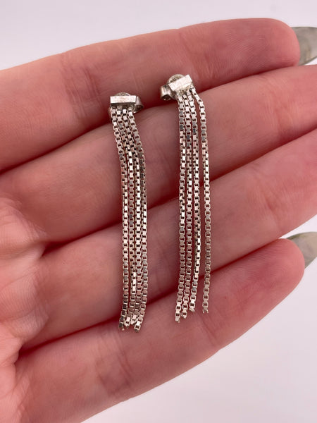 sterling silver box chain tassel post earrings