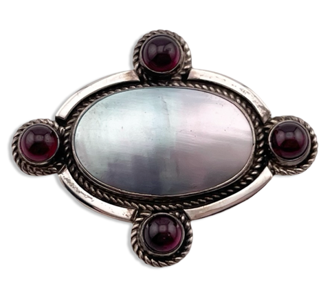 sterling silver C. Wylie mabe pearl garnet brooch pin