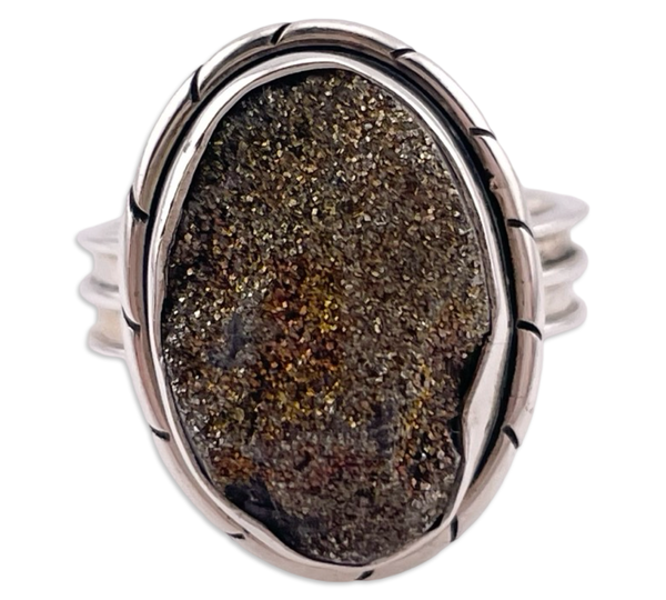 size 8 sterling silver gold druzy ring