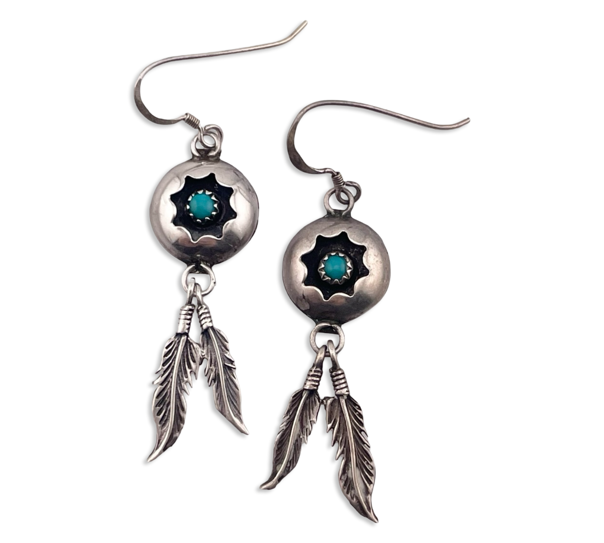 sterling silver turquoise shadowbox hook dangle earrings