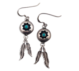 sterling silver turquoise shadowbox hook dangle earrings