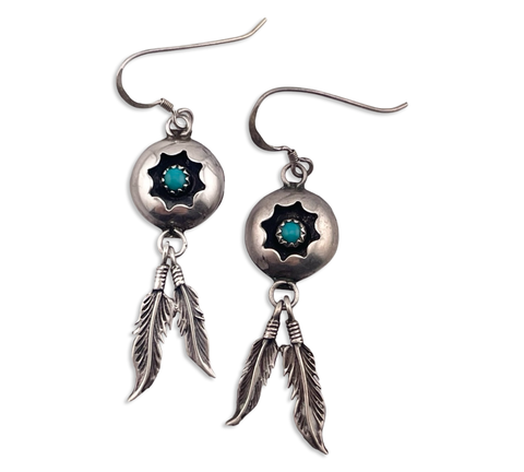 sterling silver turquoise shadowbox hook dangle earrings