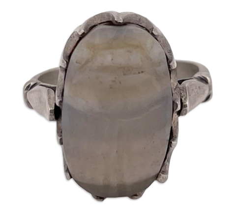 size 5 800 silver carved agate scarab ring ***cut band***