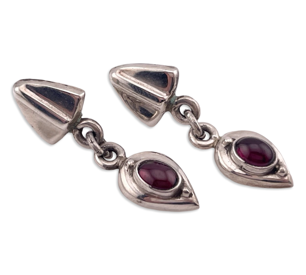 sterling silver Mexican garnet post dangle earrings ***Non-sterling posts***