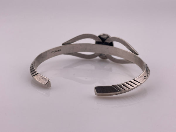 sterling silver 6" stamped carinated turquoise cuff bracelet
