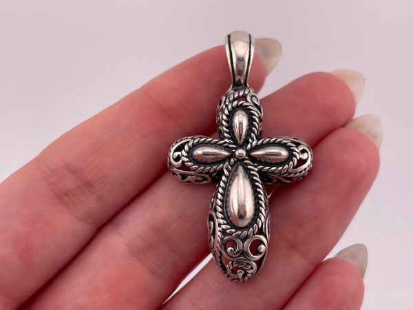 sterling silver Carolyn Pollack Relios stoneless cross cut-out design enhancer bale pendant
