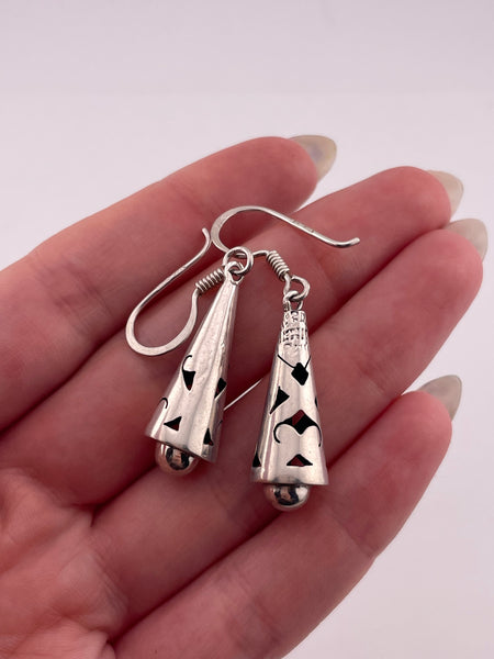 sterling silver Mexican cut-out cone dangle earrings