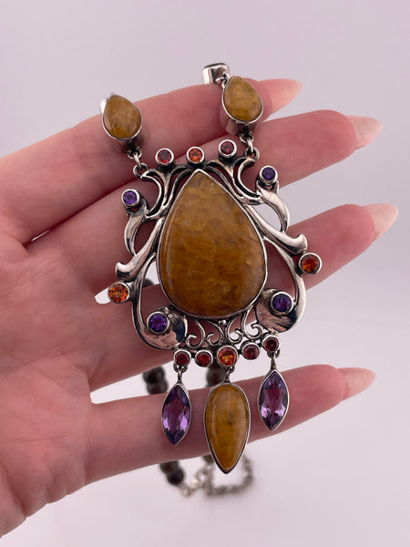 sterling silver 17" to 19-3/4" Nicky Butler multi-stone smoky quartz strand necklace