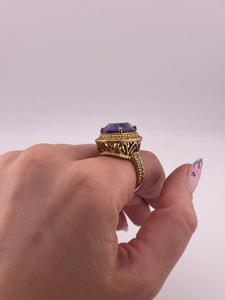 size 7.25 sterling silver faceted purple glass ring ***AS IS***