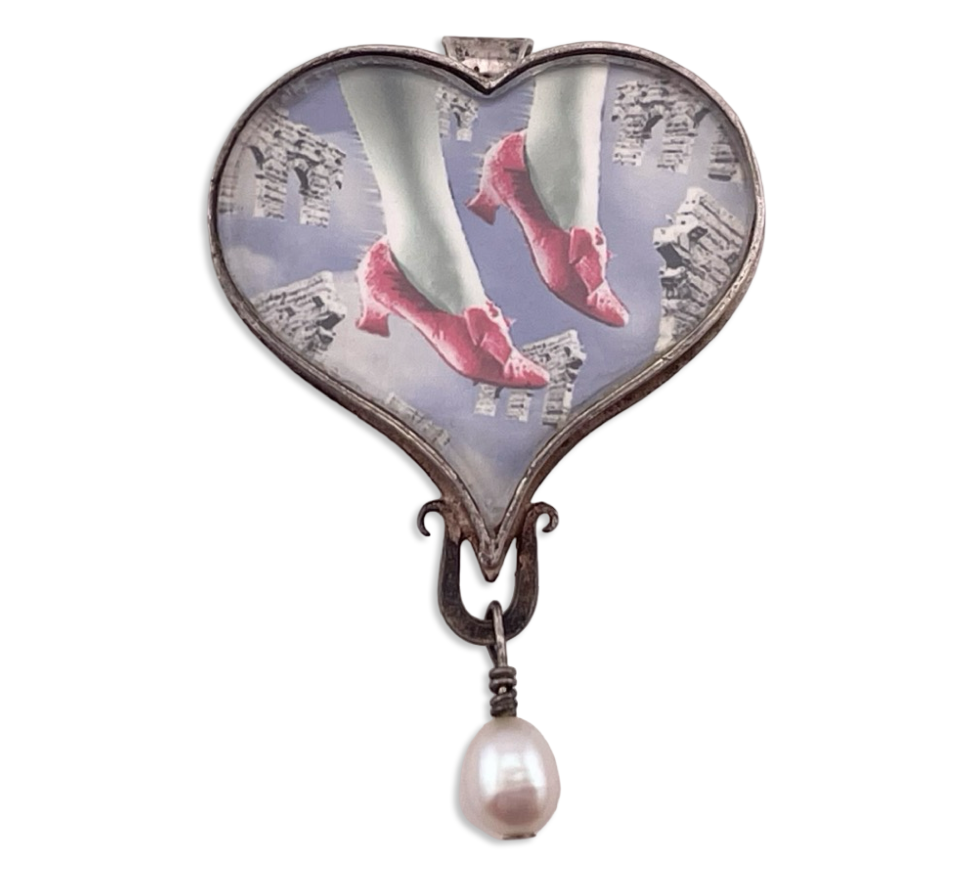 sterling silver Bijou Graphique ruby red slippers pendant / brooch