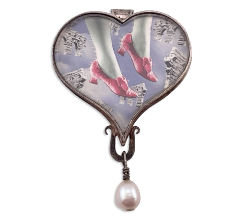 sterling silver Bijou Graphique ruby red slippers pendant / brooch