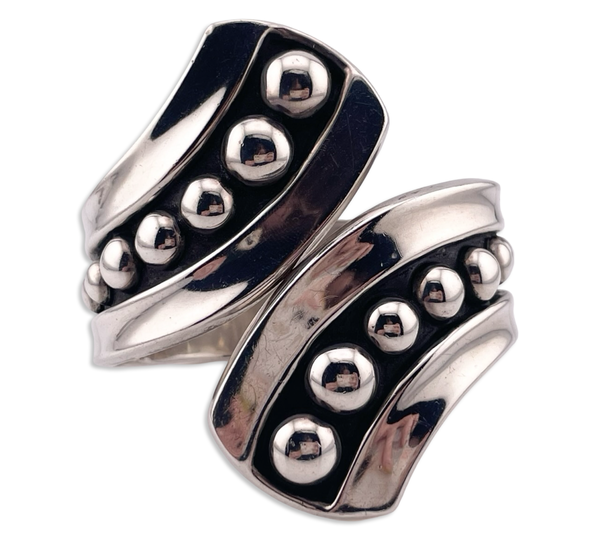 sterling silver stoneless Mexican dome ball design bypass clamper bracelet