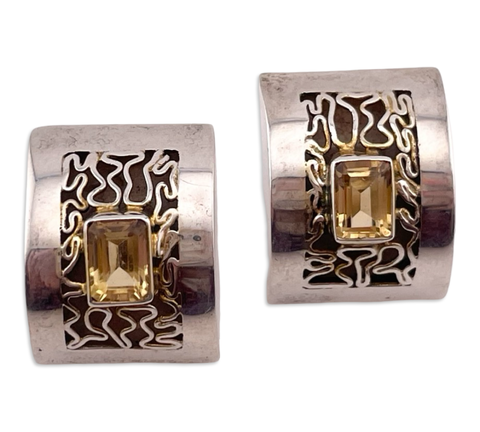 sterling silver chunky faceted citrine post earrings