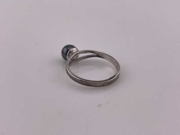 size 6 sterling silver synthetic black pearl ring