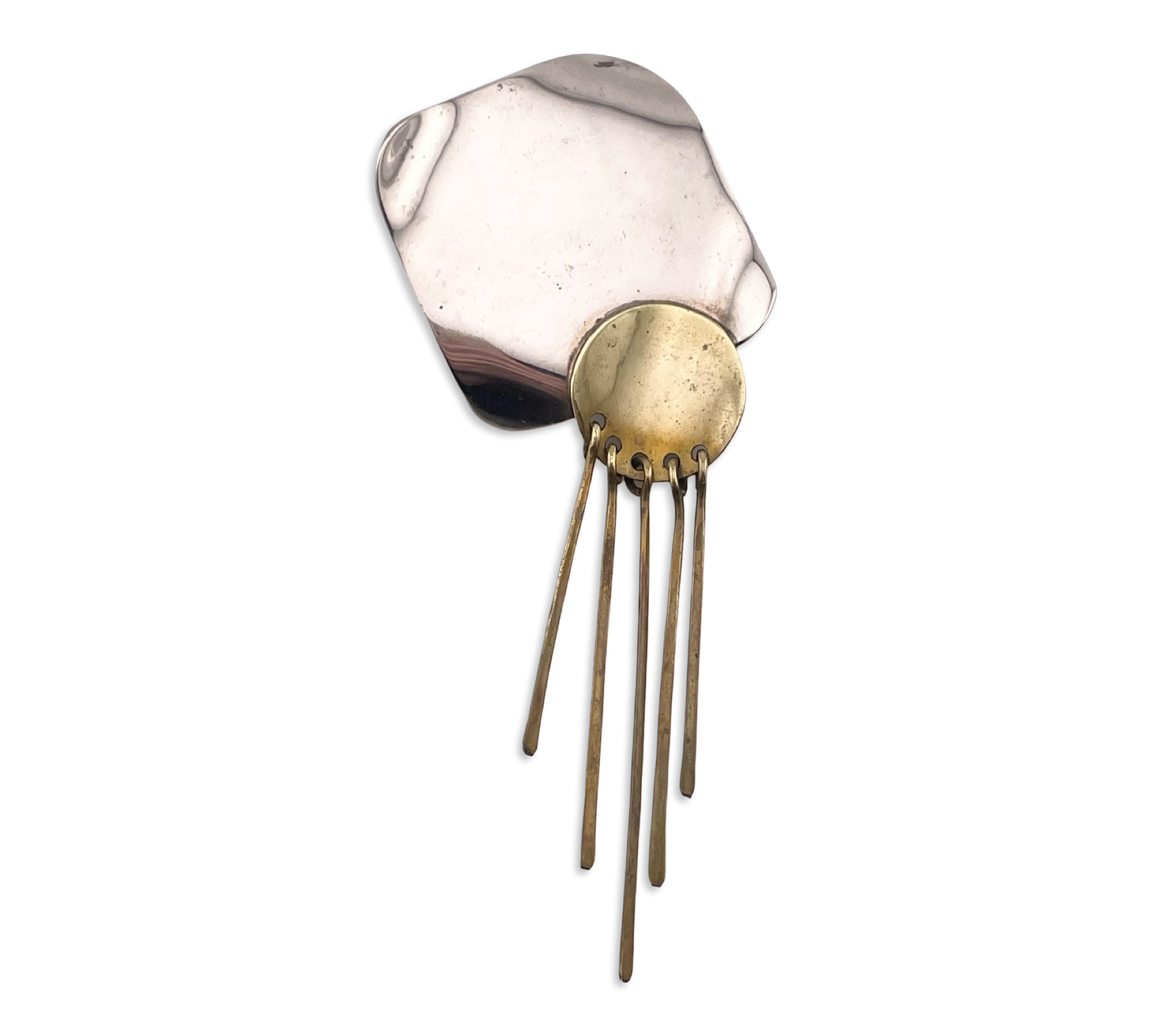 sterling silver & brass artisan tassel pendant brooch