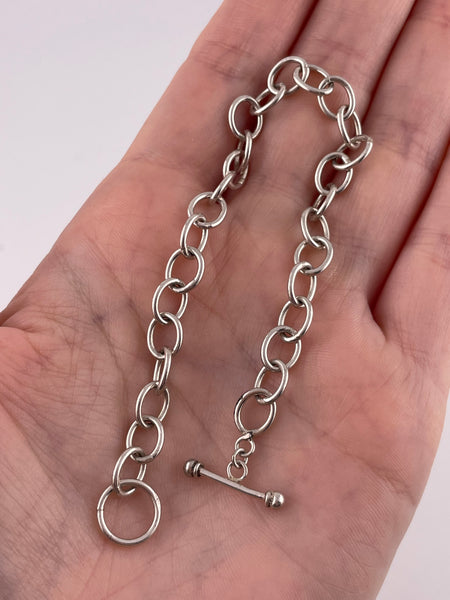 sterling silver 7" circle chain link toggle clasp bracelet