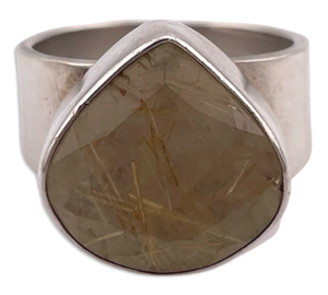 size 8.5 sterling silver faceted rutilated quartz teardrop ring