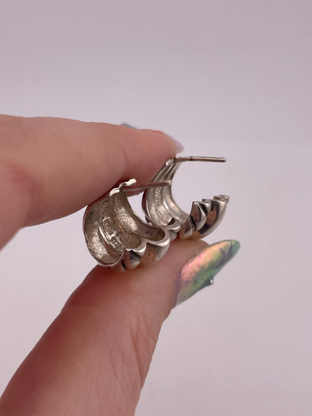 sterling silver chunky textured partial hoop post earrings