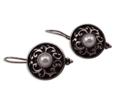 sterling silver synthetic pearl dangle earrings