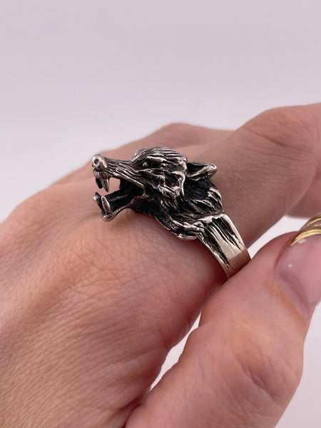 size 12.75 sterling silver wolf head ring