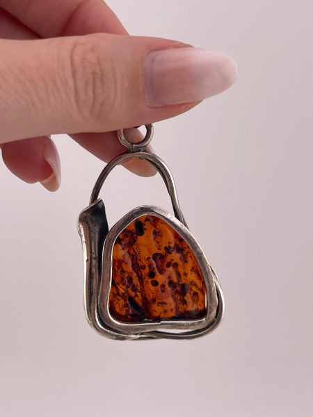 sterling silver amber flower pendant