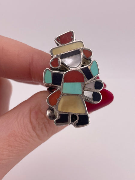 size 4.75 sterling silver multi-stone inlay Kachina ring