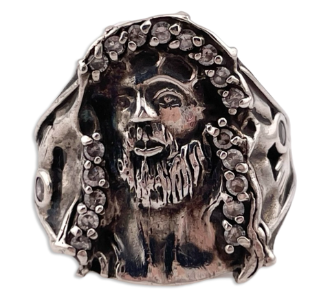 size 9.5 sterling silver rhinestone Jesus ring