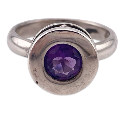 size 8 sterling silver faceted amethyst ring