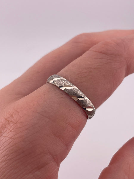 size 10.25 sterling silver diamond cut matte finish band ring
