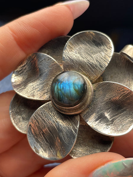 sterling silver large labradorite flower pendant