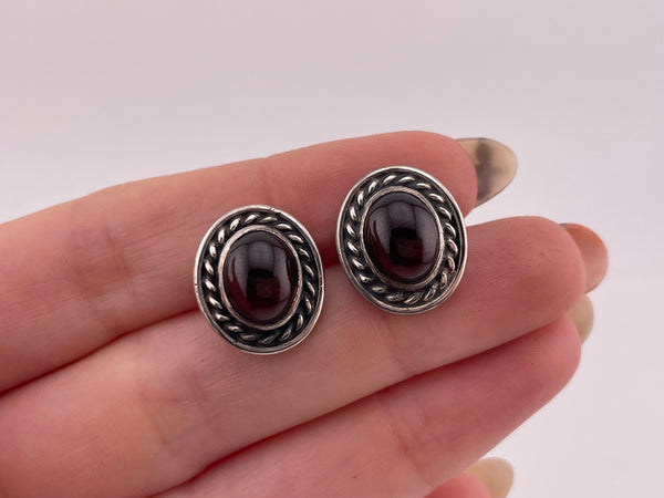 sterling silver garnet post earrings