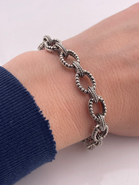 sterling silver heavy textured chain toggle clasp link bracelet