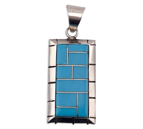 sterling silver stabilized turquoise inlay pendant