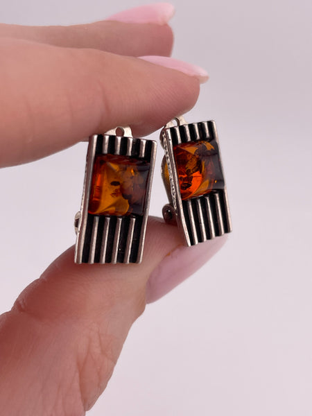 sterling silver amber clip-on earrings