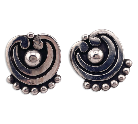 sterling silver Los Castillos Taxco Mexico stoneless screw-back earrings