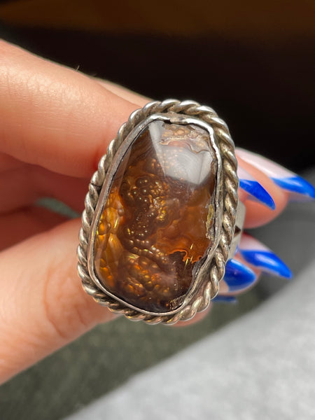 size 12.5 sterling silver large fire agate ring