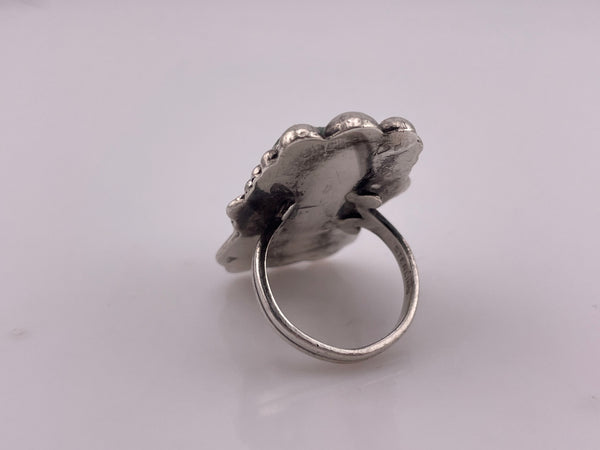 size 6.75 sterling silver carved Mexican jade face ring